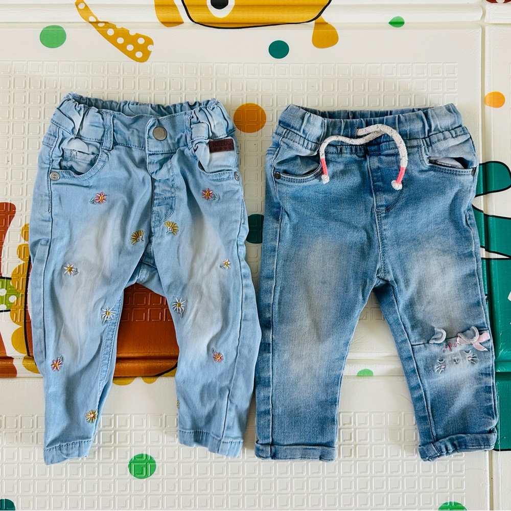 SOLD 2 pairs embroidered baby girl jeans